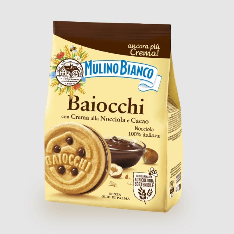 Mulino Bianco Baiocchi Hazelnut and Cocoa Cream Filled Cookies 260g